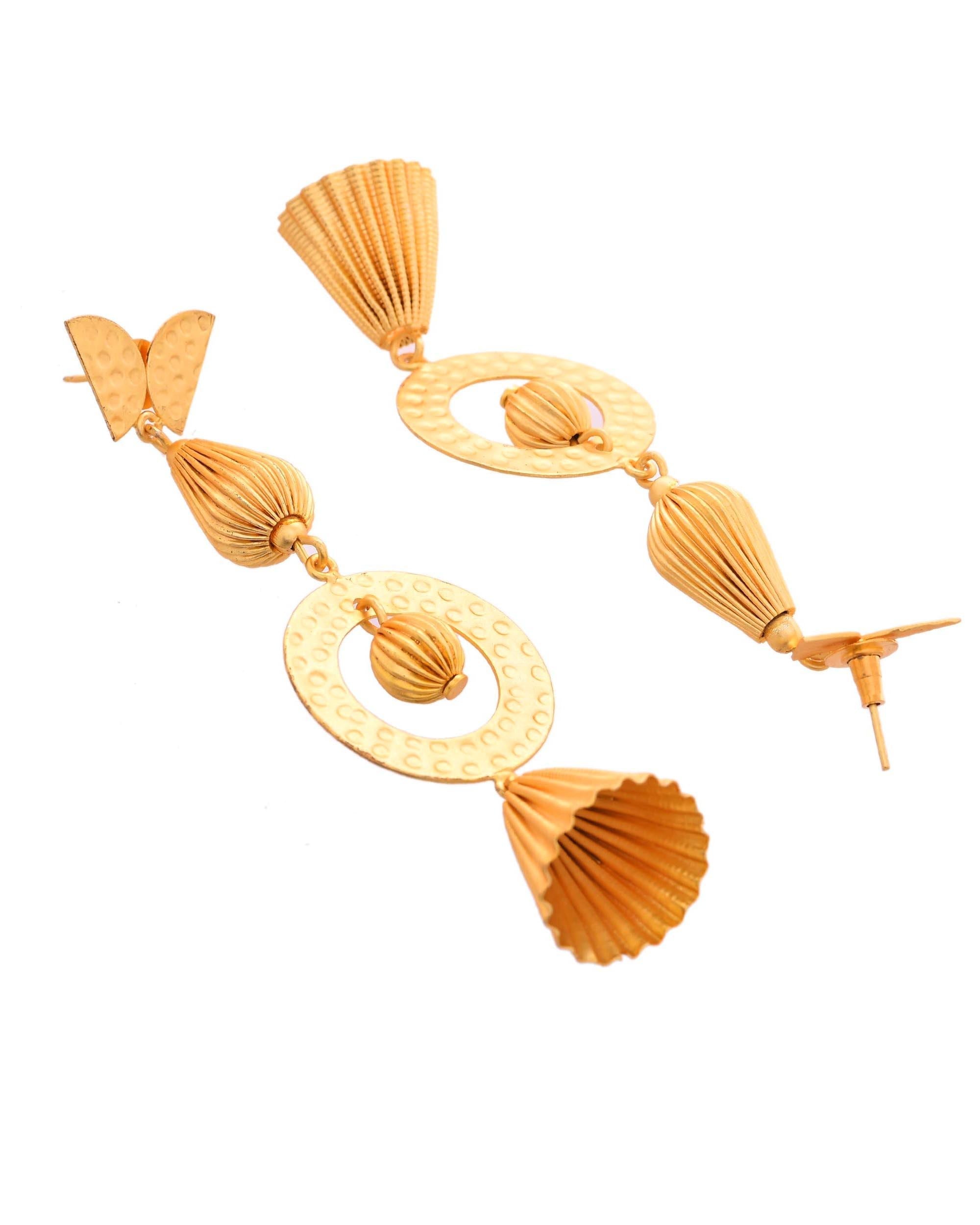 VOJ Gold Polished Designer Anti Tarnish Big Drop Earrings - Distacart