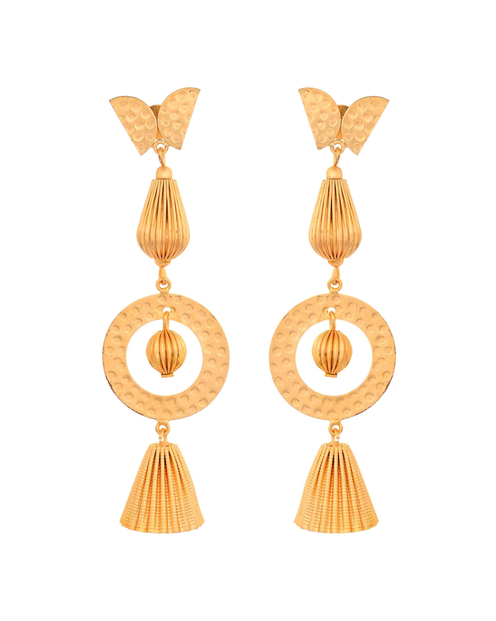 VOJ Gold Polished Designer Anti Tarnish Big Drop Earrings - Distacart