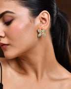 VOJ Gold Polished Teal Stone Studded Floral Stud Earrings - Distacart