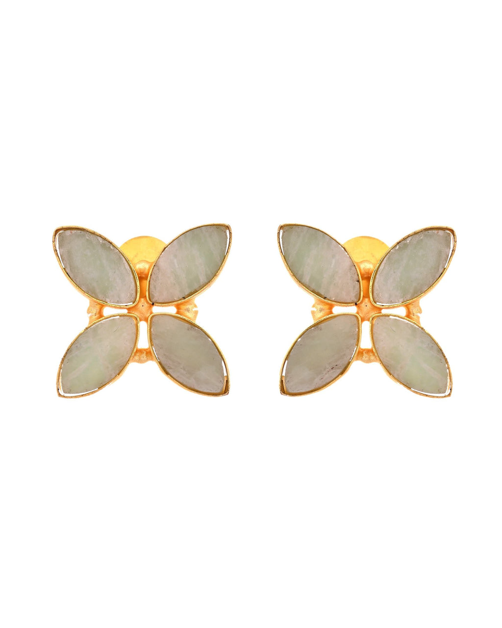 VOJ Gold Polished Teal Stone Studded Floral Stud Earrings - Distacart
