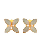 VOJ Gold Polished Teal Stone Studded Floral Stud Earrings - Distacart