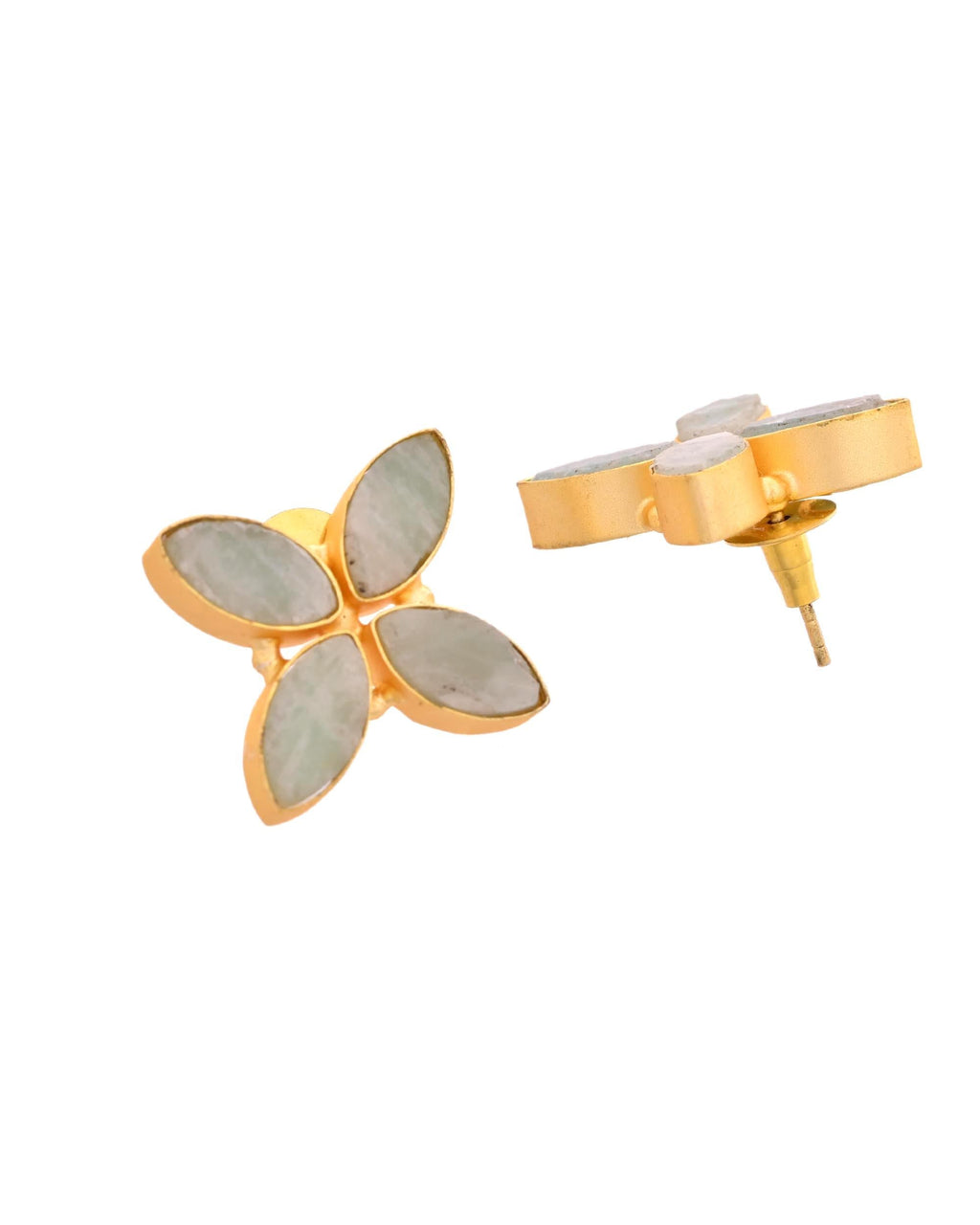 VOJ Gold Polished Teal Stone Studded Floral Stud Earrings - Distacart