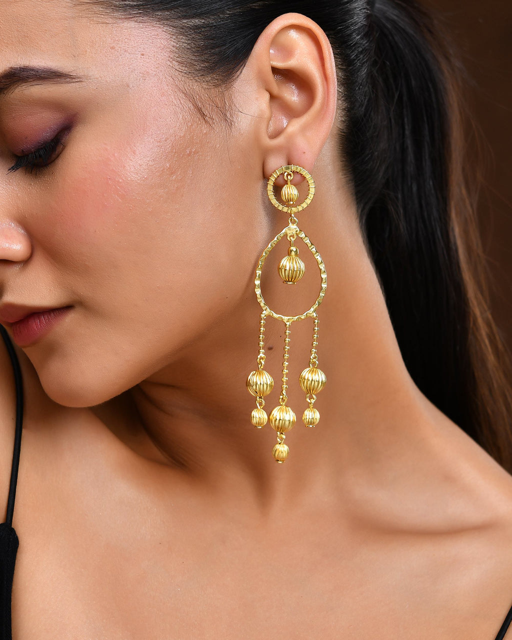 VOJ Gold Polished Elegant Anti Tarnish Big Drop Earrings - Distacart