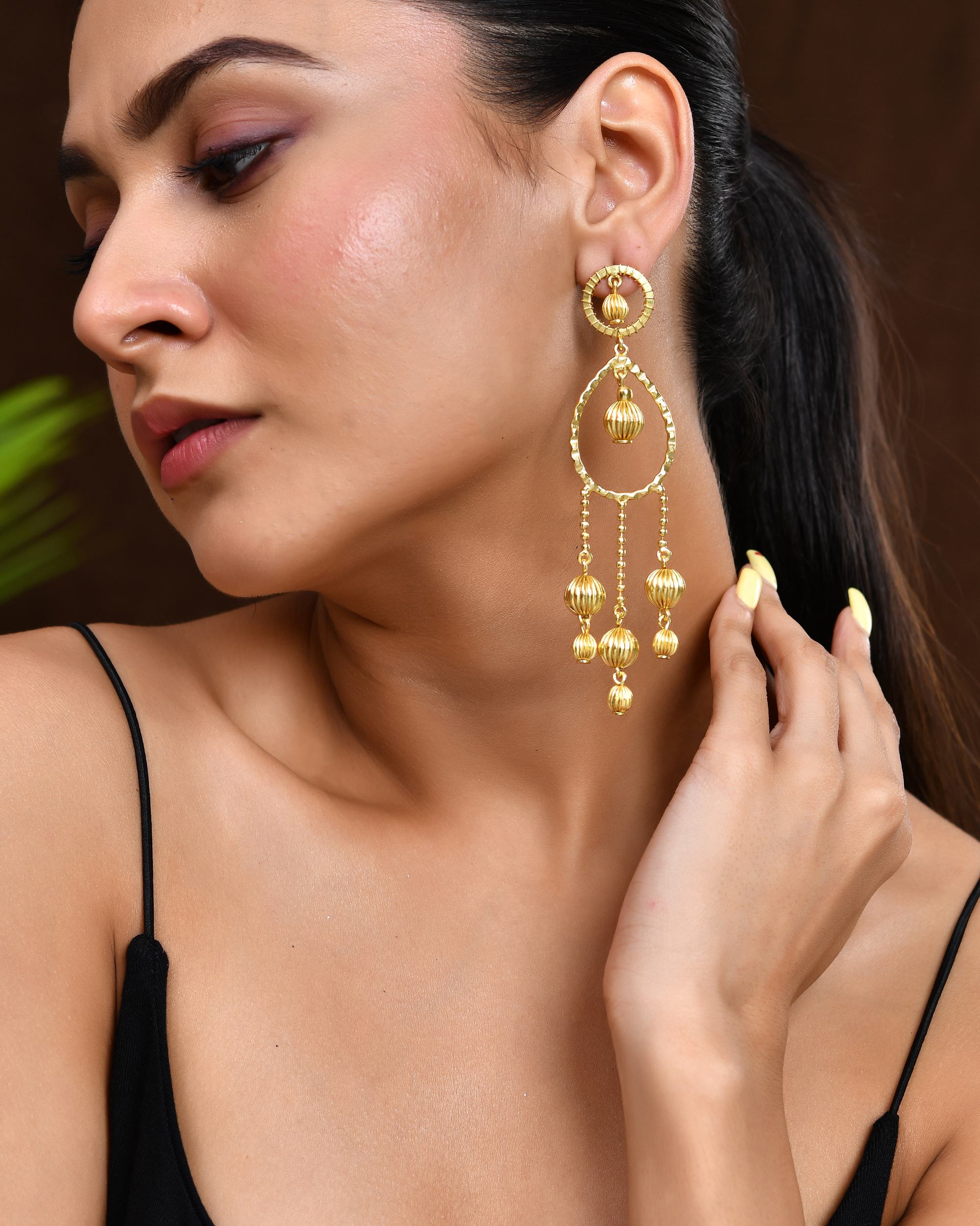 VOJ Gold Polished Elegant Anti Tarnish Big Drop Earrings - Distacart