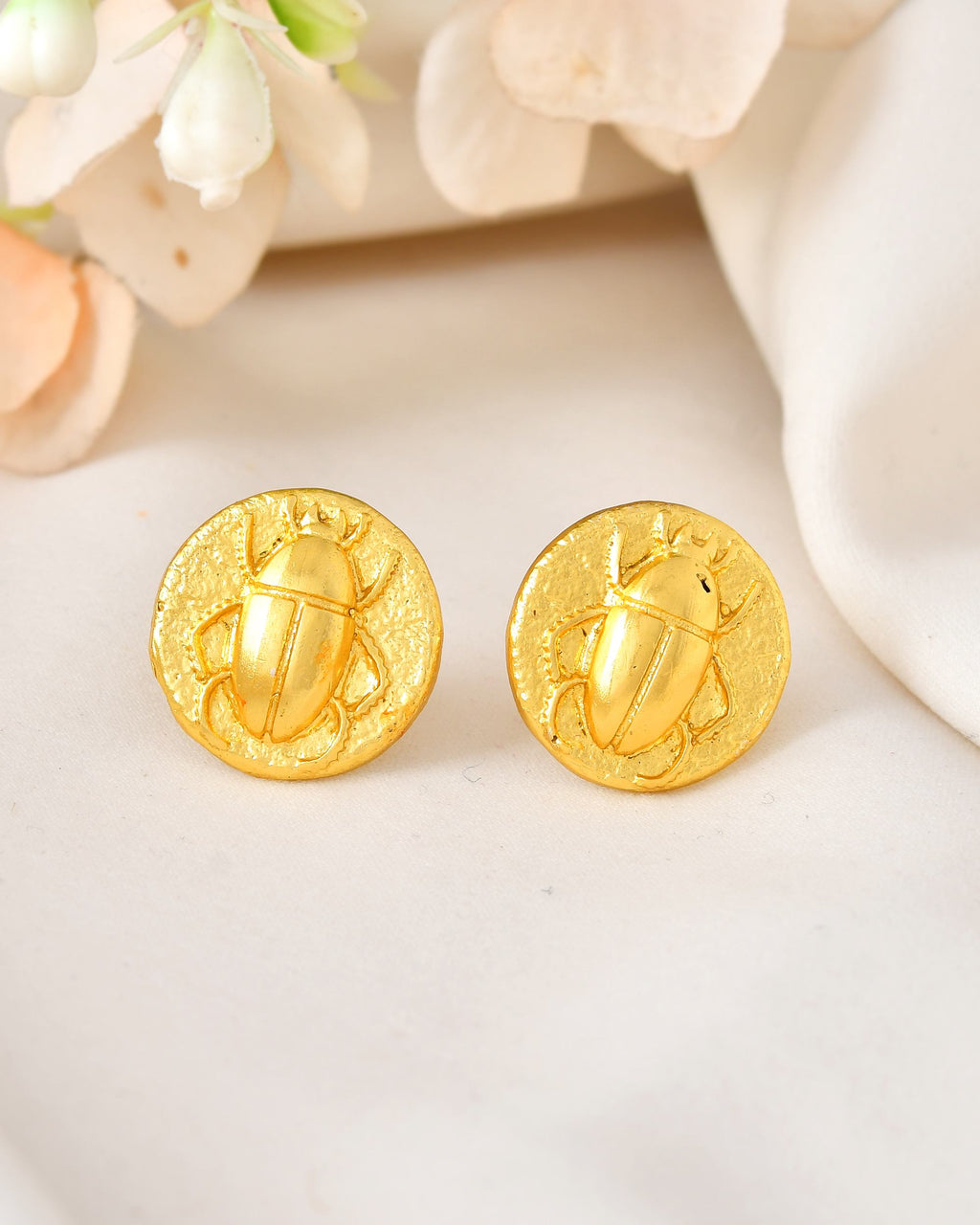 VOJ Gold Polished Designer Small Stud Earrings - Distacart