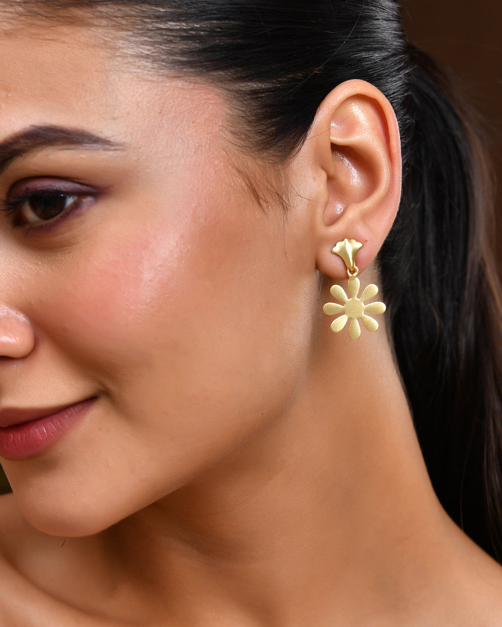 VOJ Gold Polished Anti Tarnish Flower Shaped Drop Earrings - Distacart