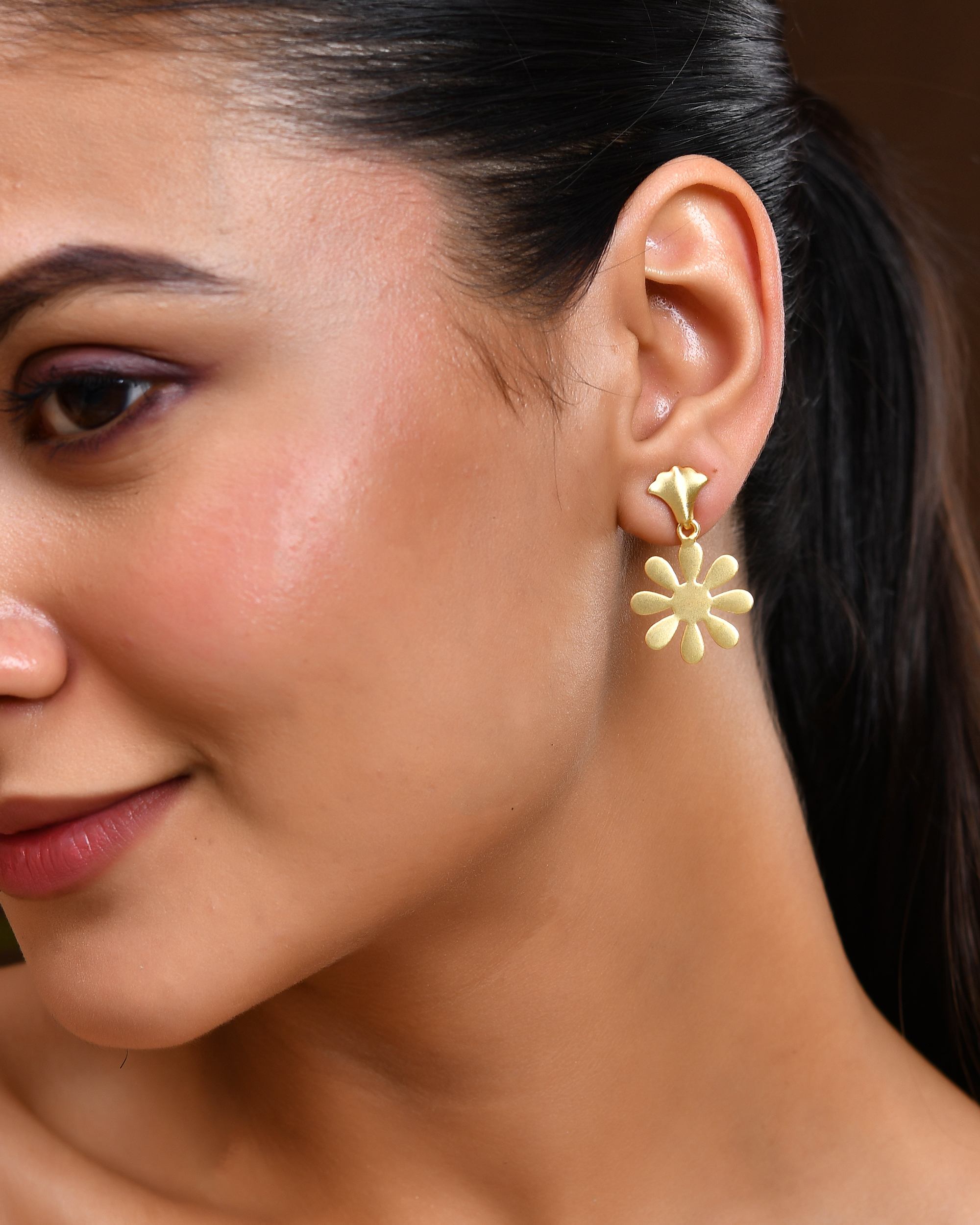 VOJ Gold Polished Anti Tarnish Flower Shaped Drop Earrings - Distacart