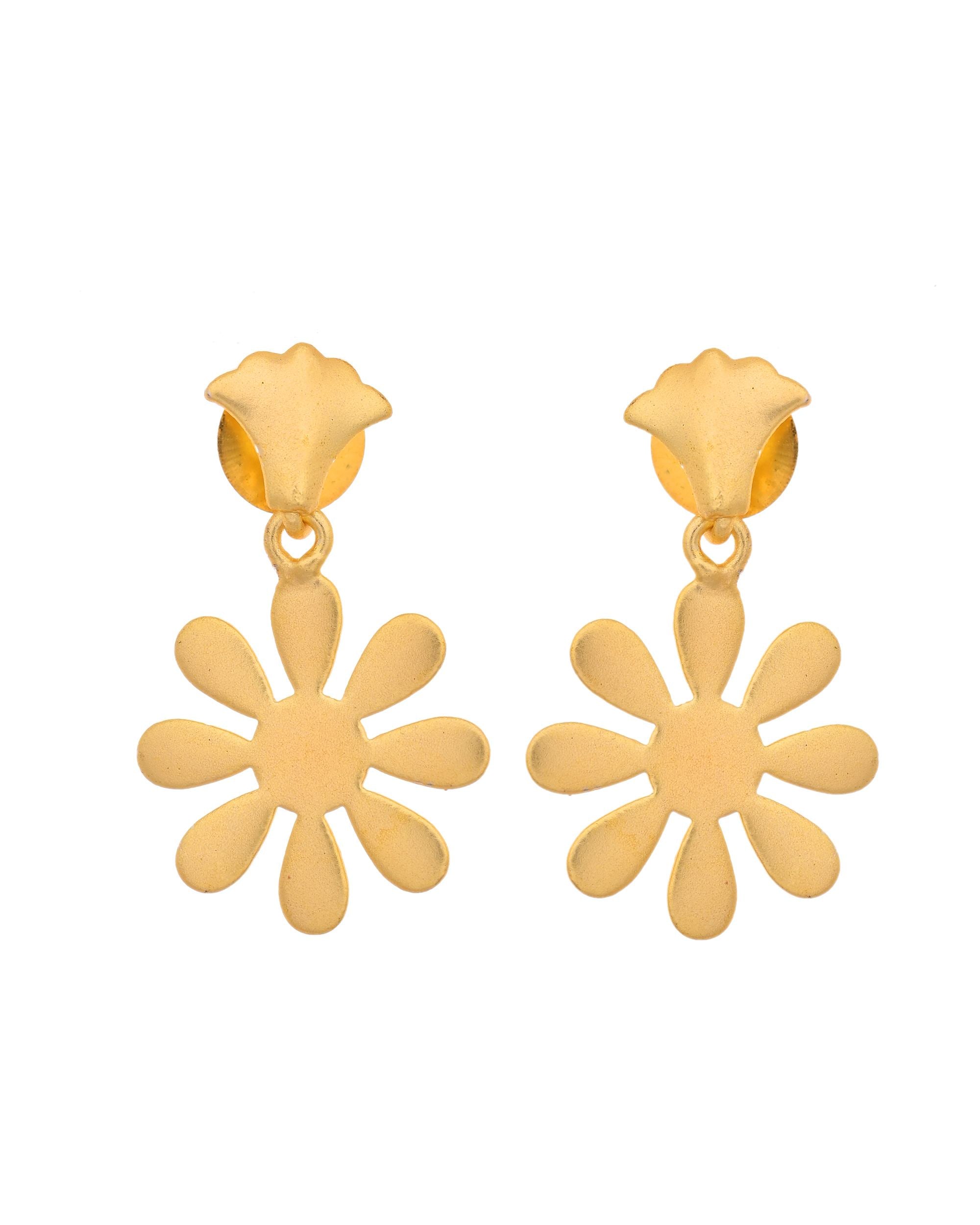 VOJ Gold Polished Anti Tarnish Flower Shaped Drop Earrings - Distacart