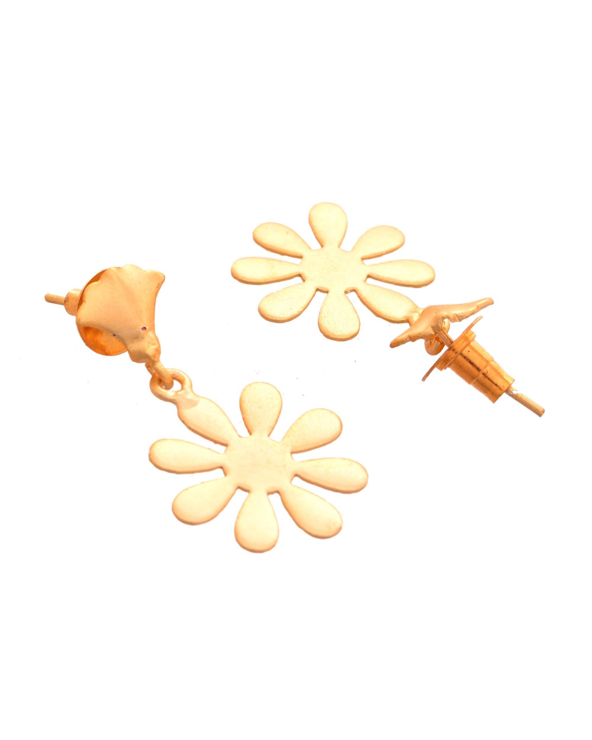 VOJ Gold Polished Anti Tarnish Flower Shaped Drop Earrings - Distacart
