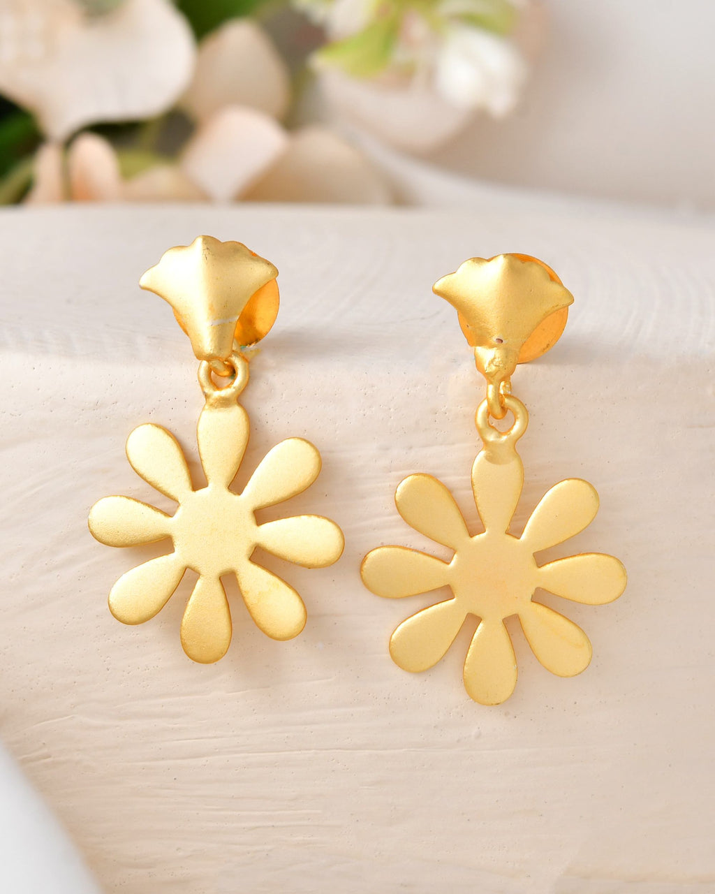 VOJ Gold Polished Anti Tarnish Flower Shaped Drop Earrings - Distacart