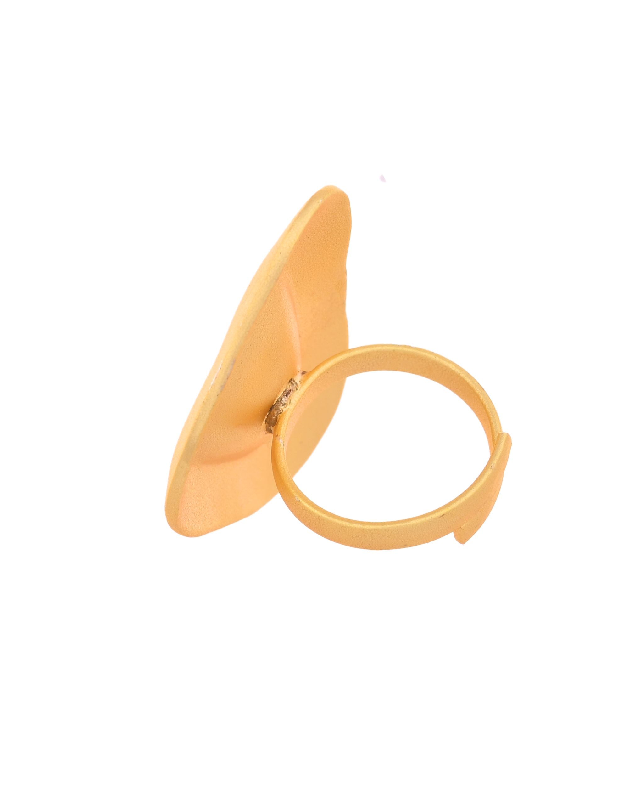 VOJ Gold Polished Geometric Shaped Big Ring