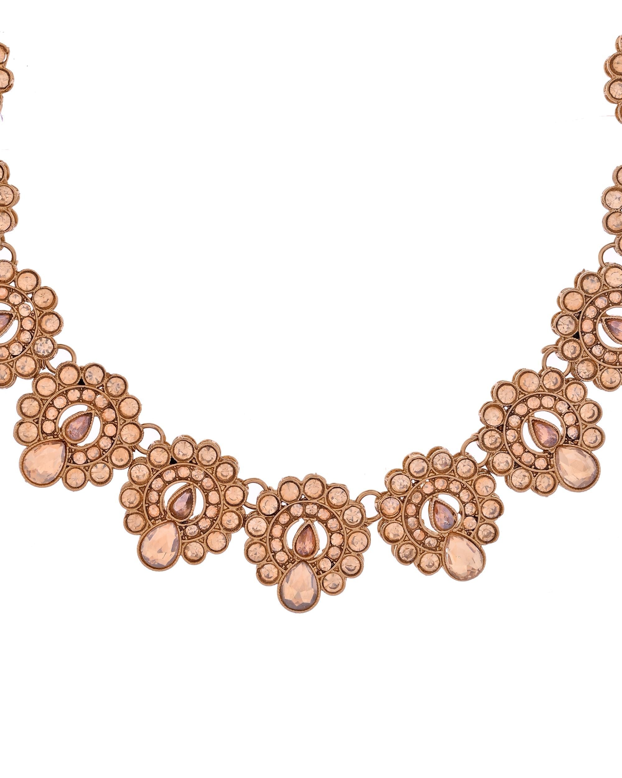 VOJ Copper Plated Stone Studded Circular Shaped Jewellery Set With Maang Tikka - Distacart