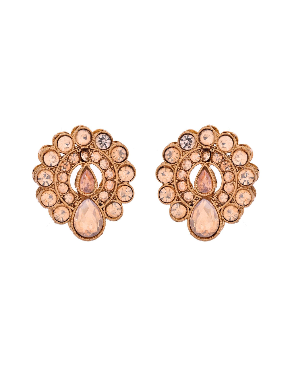 VOJ Copper Plated Stone Studded Circular Shaped Jewellery Set With Maang Tikka - Distacart