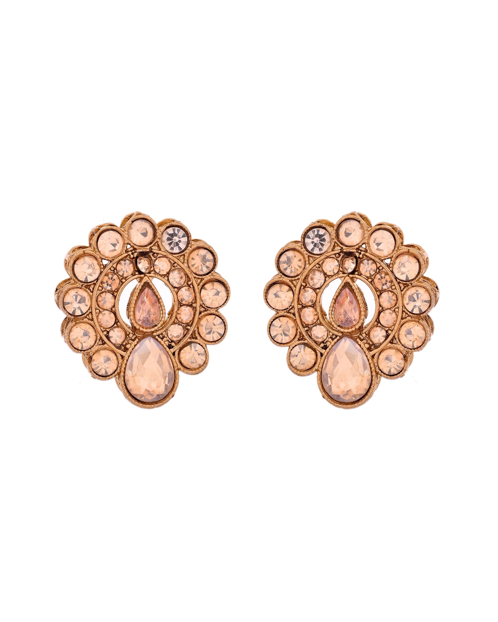 VOJ Copper Plated Stone Studded Circular Shaped Jewellery Set With Maang Tikka - Distacart