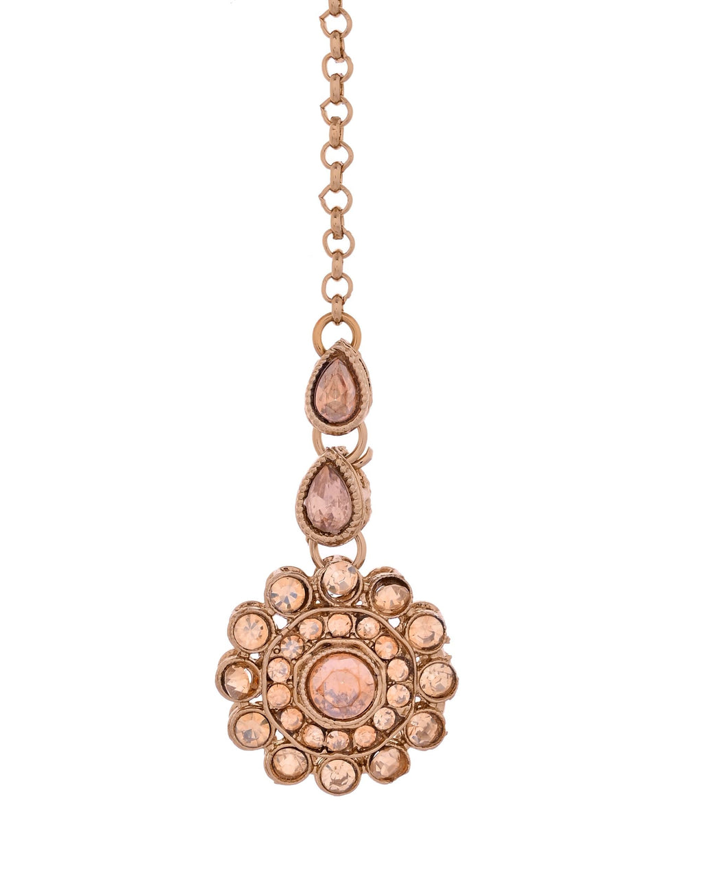 VOJ Copper Plated Stone Studded Circular Shaped Jewellery Set With Maang Tikka - Distacart