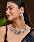 VOJ Silver - Plated American Diamond Studded Jewellery Set
