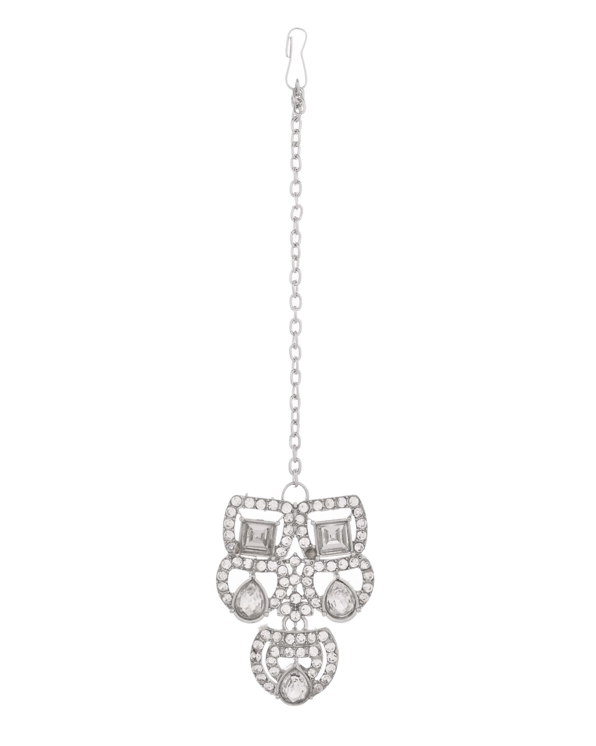 VOJ Silver - Plated American Diamond Studded Jewellery Set