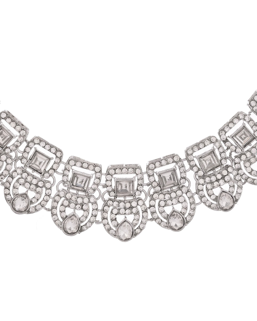 VOJ Silver - Plated American Diamond Studded Jewellery Set