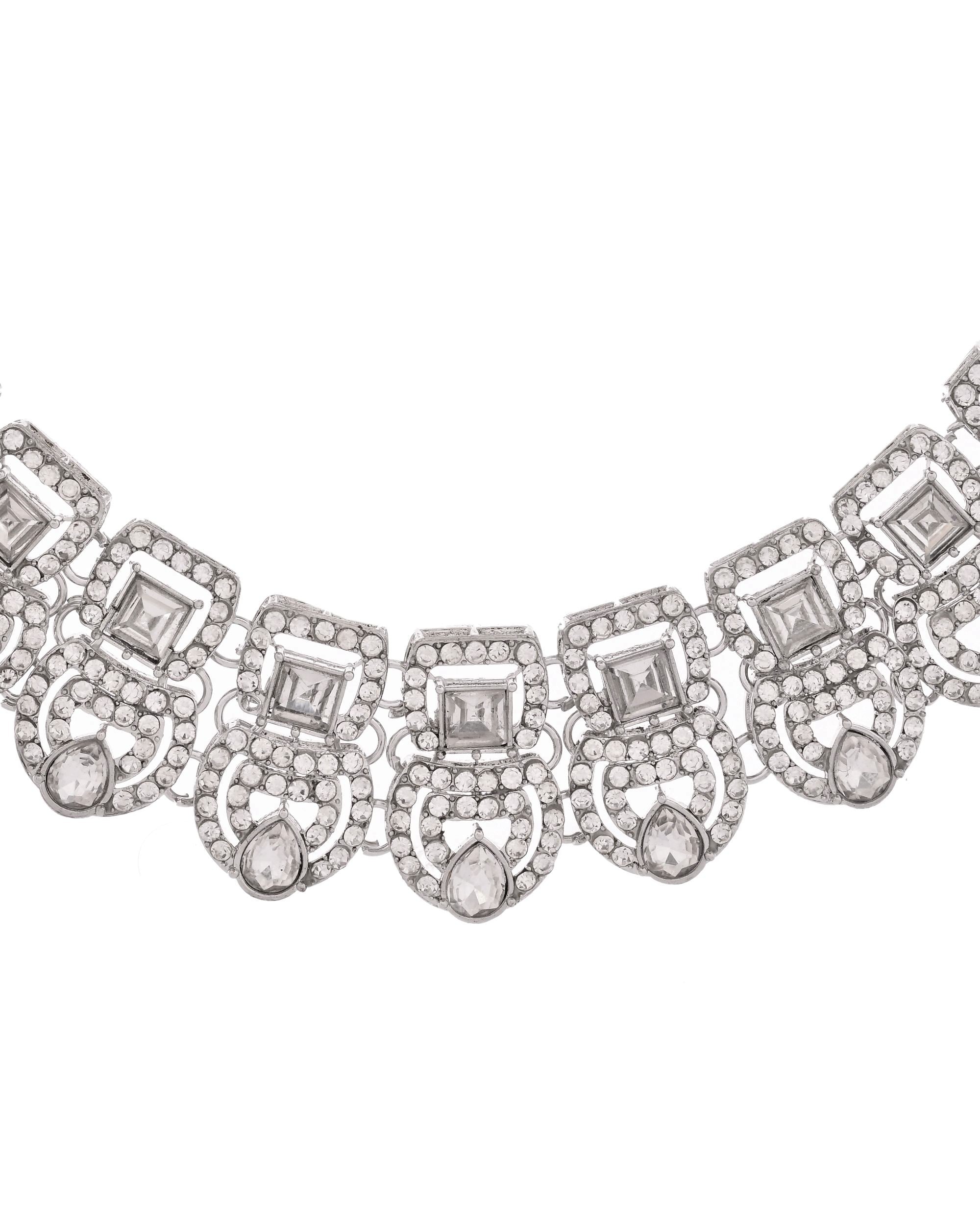 VOJ Silver - Plated American Diamond Studded Jewellery Set