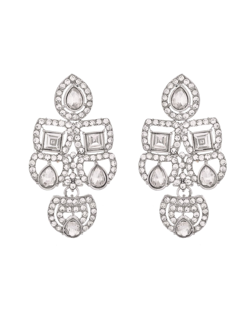 VOJ Silver - Plated American Diamond Studded Jewellery Set