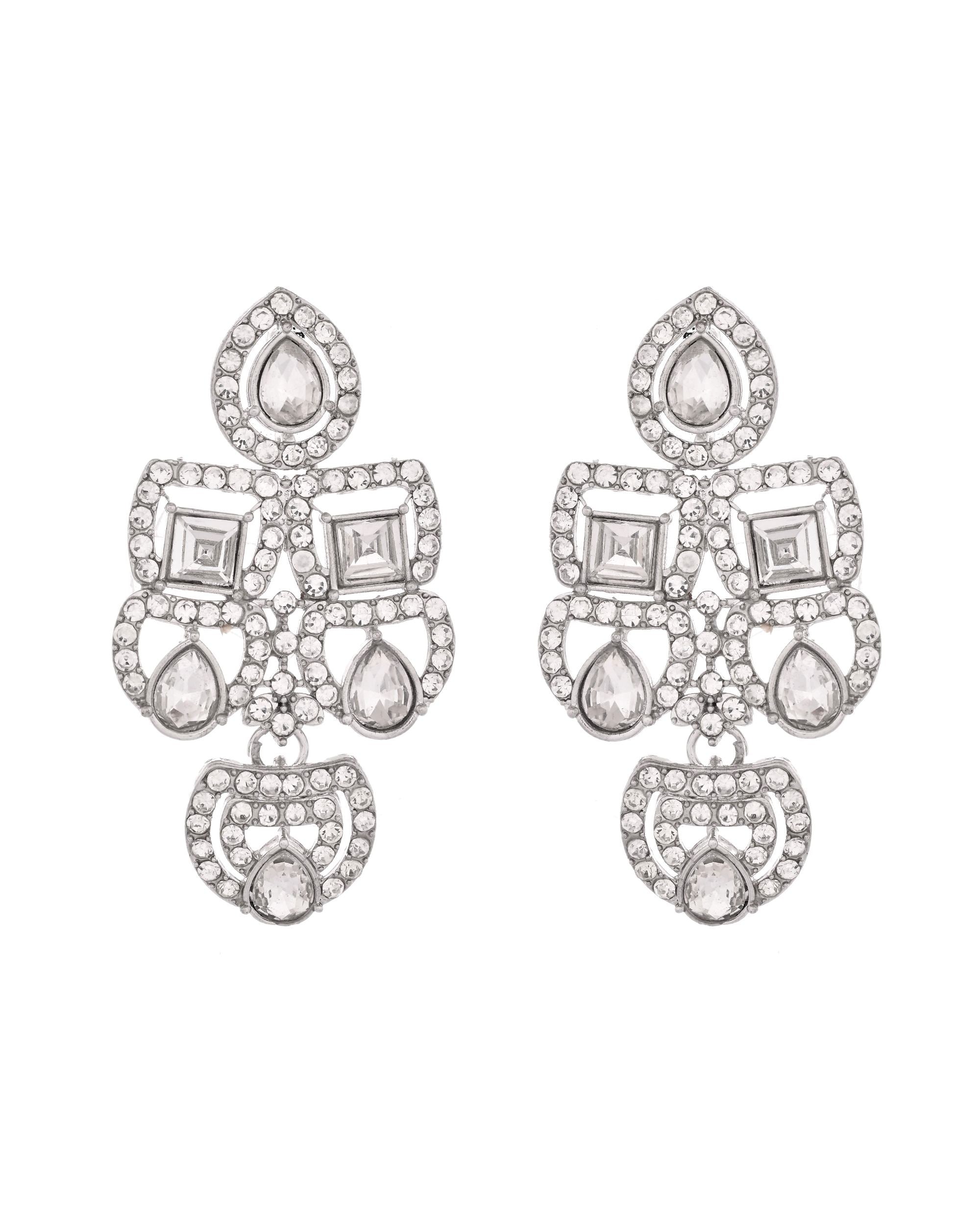 VOJ Silver - Plated American Diamond Studded Jewellery Set