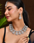 VOJ Silver-Plated CZ Studded Jewellery Set With Maang Tikka - Distacart