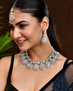 VOJ Silver-Plated CZ Studded Jewellery Set With Maang Tikka - Distacart