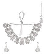 VOJ Silver-Plated CZ Studded Jewellery Set With Maang Tikka - Distacart