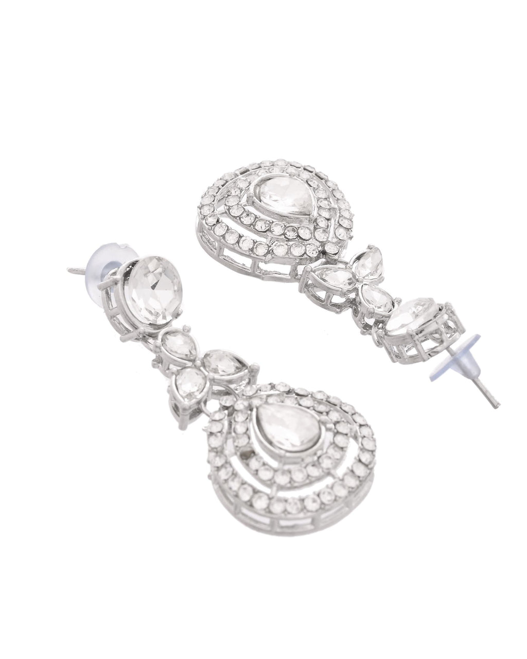 VOJ Silver-Plated CZ Studded Jewellery Set With Maang Tikka - Distacart