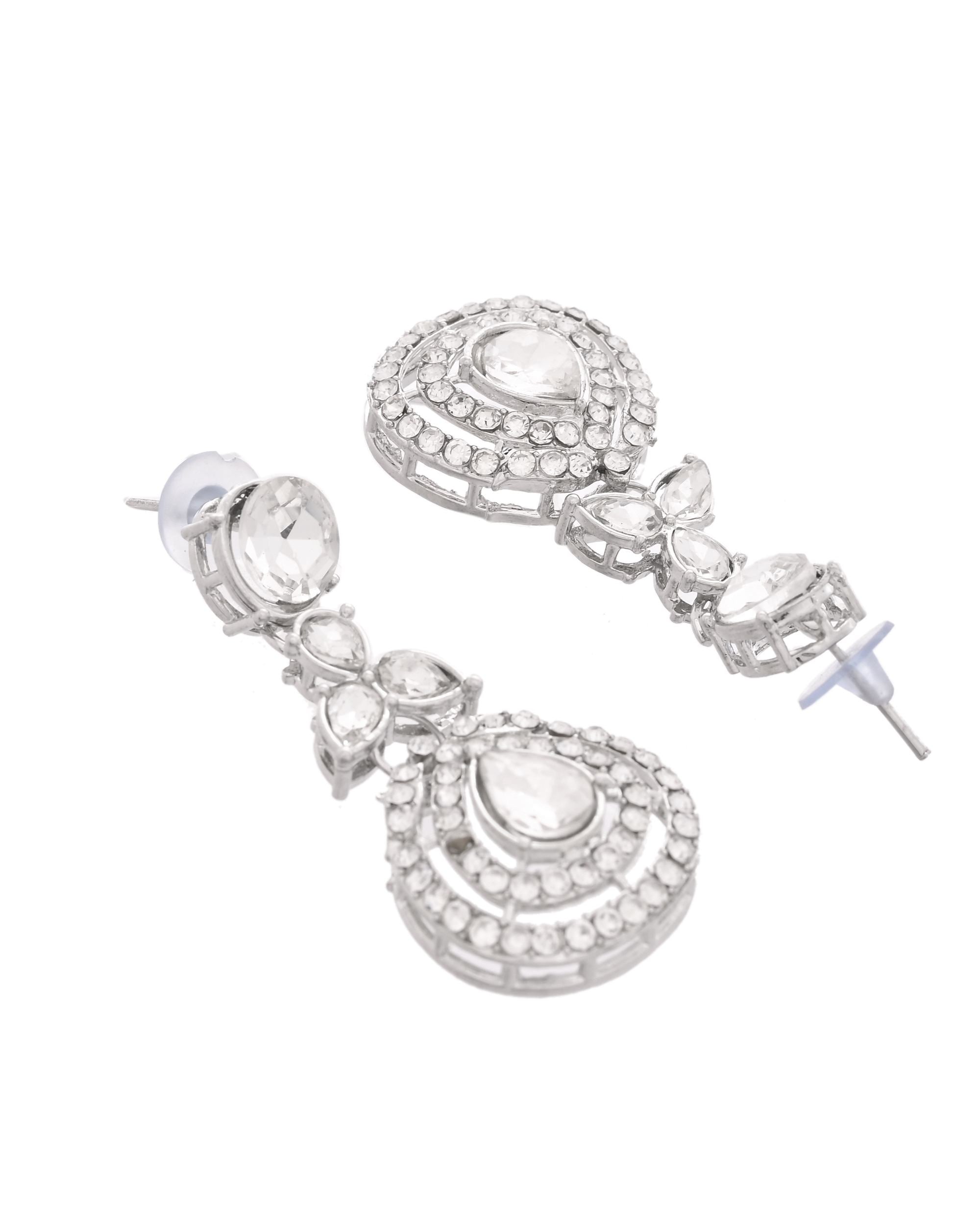 VOJ Silver-Plated CZ Studded Jewellery Set With Maang Tikka - Distacart