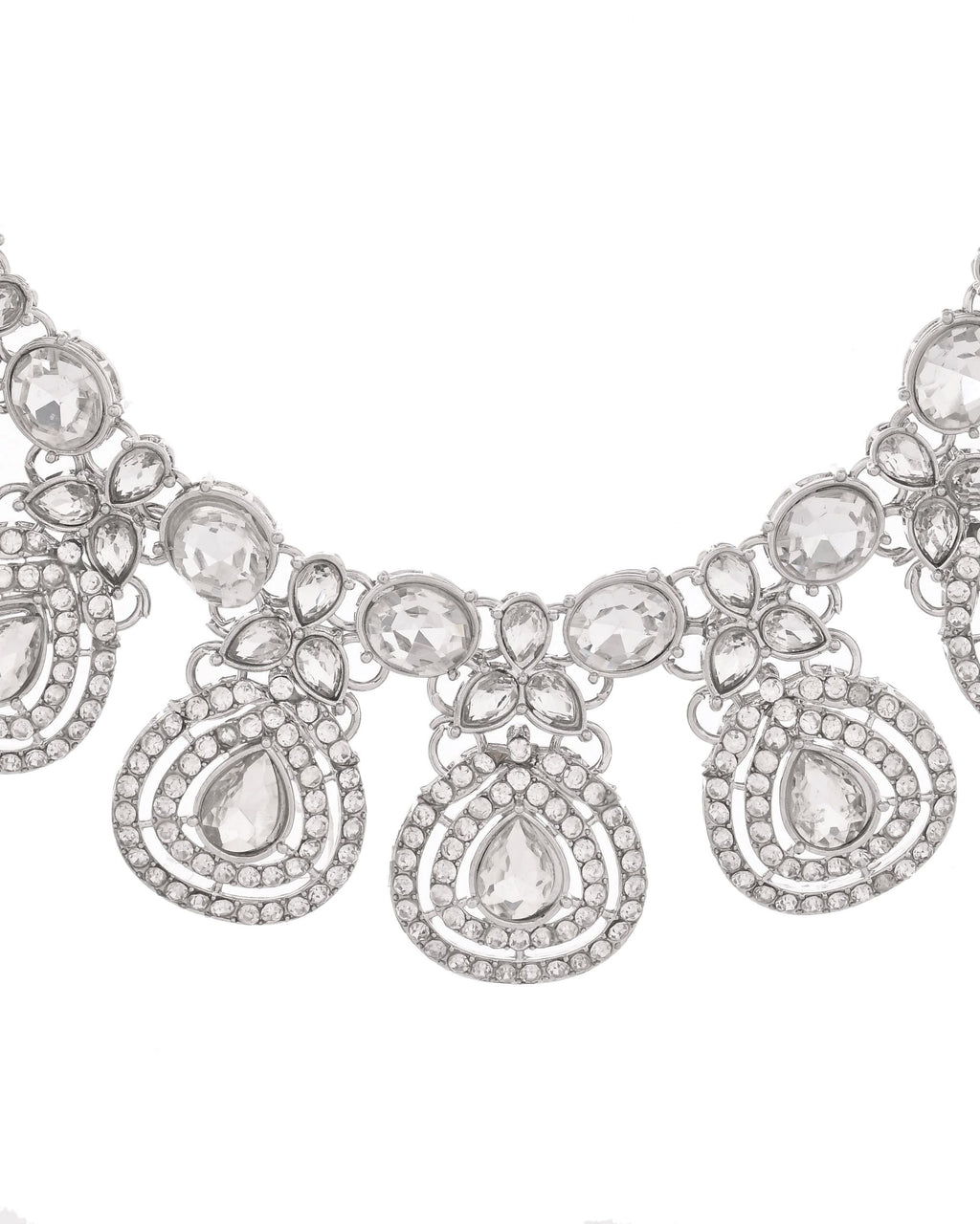 VOJ Silver-Plated CZ Studded Jewellery Set With Maang Tikka - Distacart