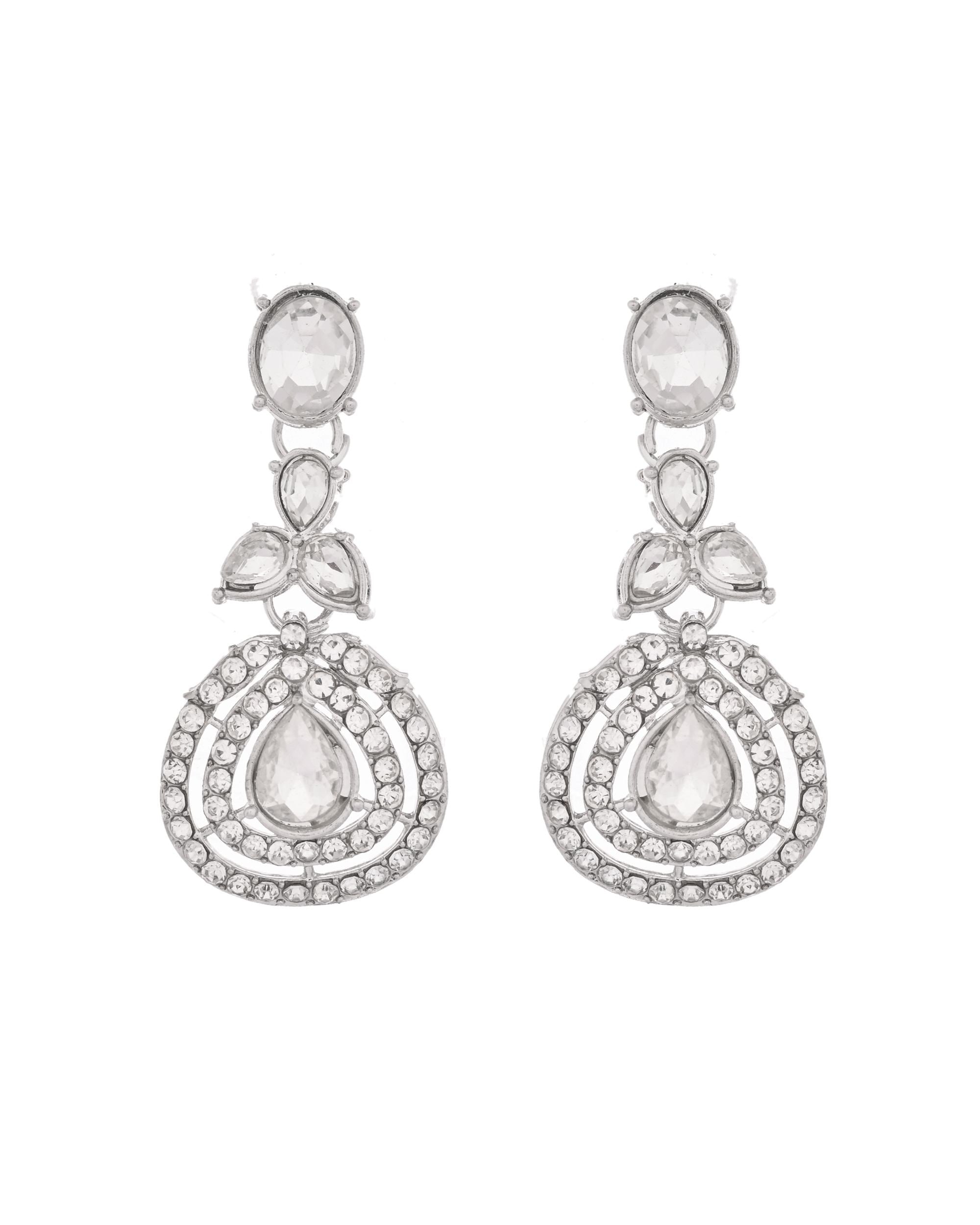 VOJ Silver-Plated CZ Studded Jewellery Set With Maang Tikka - Distacart