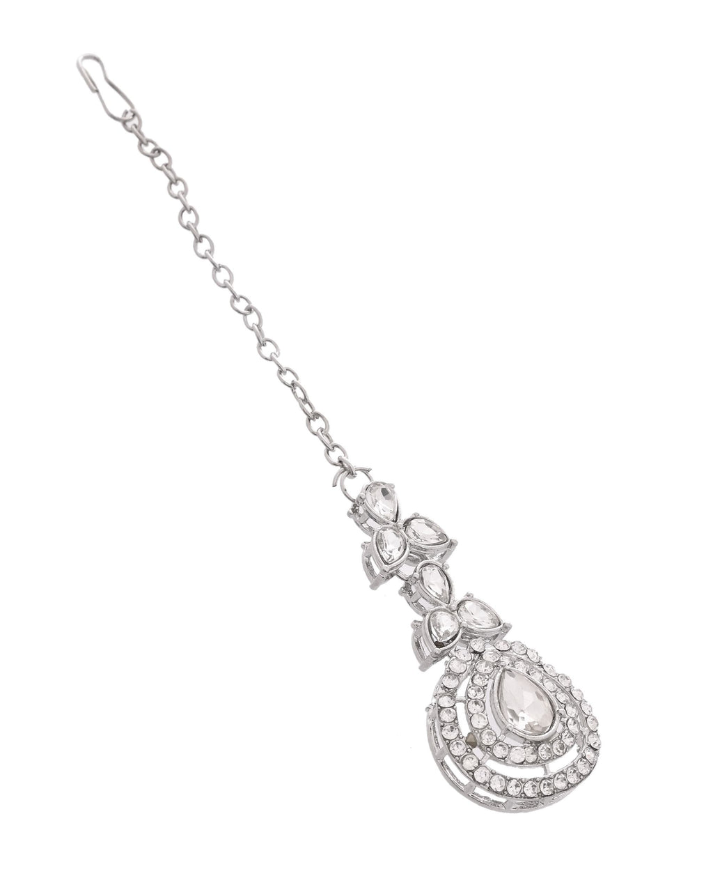 VOJ Silver-Plated CZ Studded Jewellery Set With Maang Tikka - Distacart
