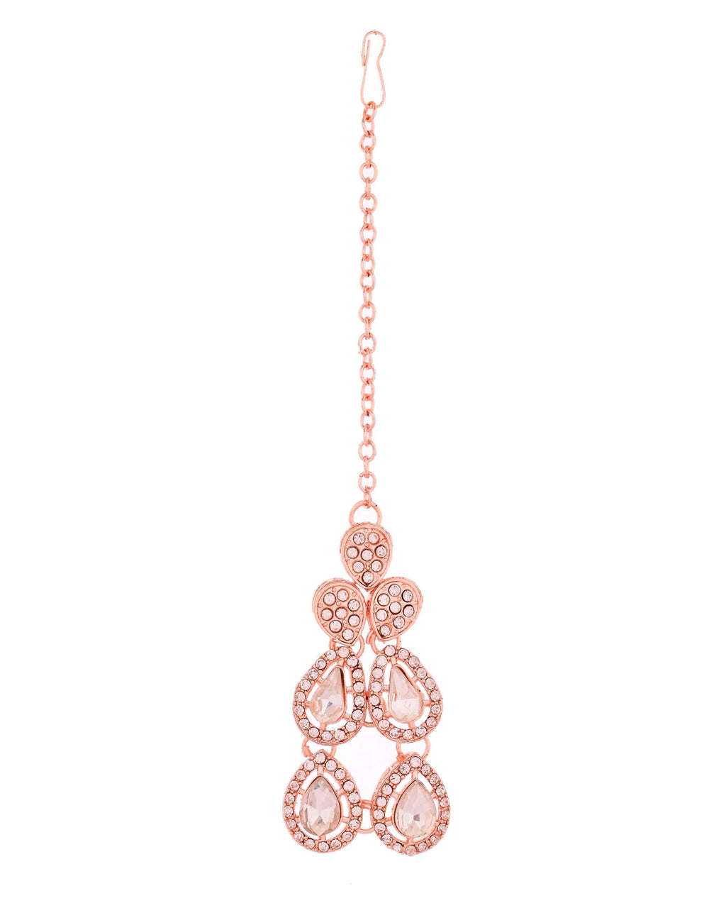 VOJ Rose Gold-Polished CZ Studded Jewellery Set With Maang Tikka - Distacart