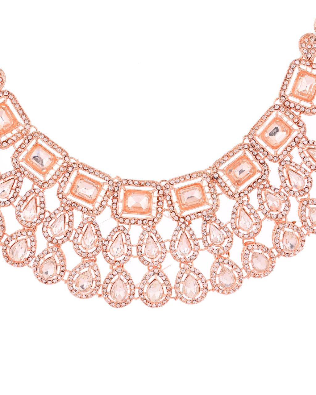 VOJ Rose Gold-Polished CZ Studded Jewellery Set With Maang Tikka - Distacart