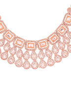 VOJ Rose Gold-Polished CZ Studded Jewellery Set With Maang Tikka - Distacart