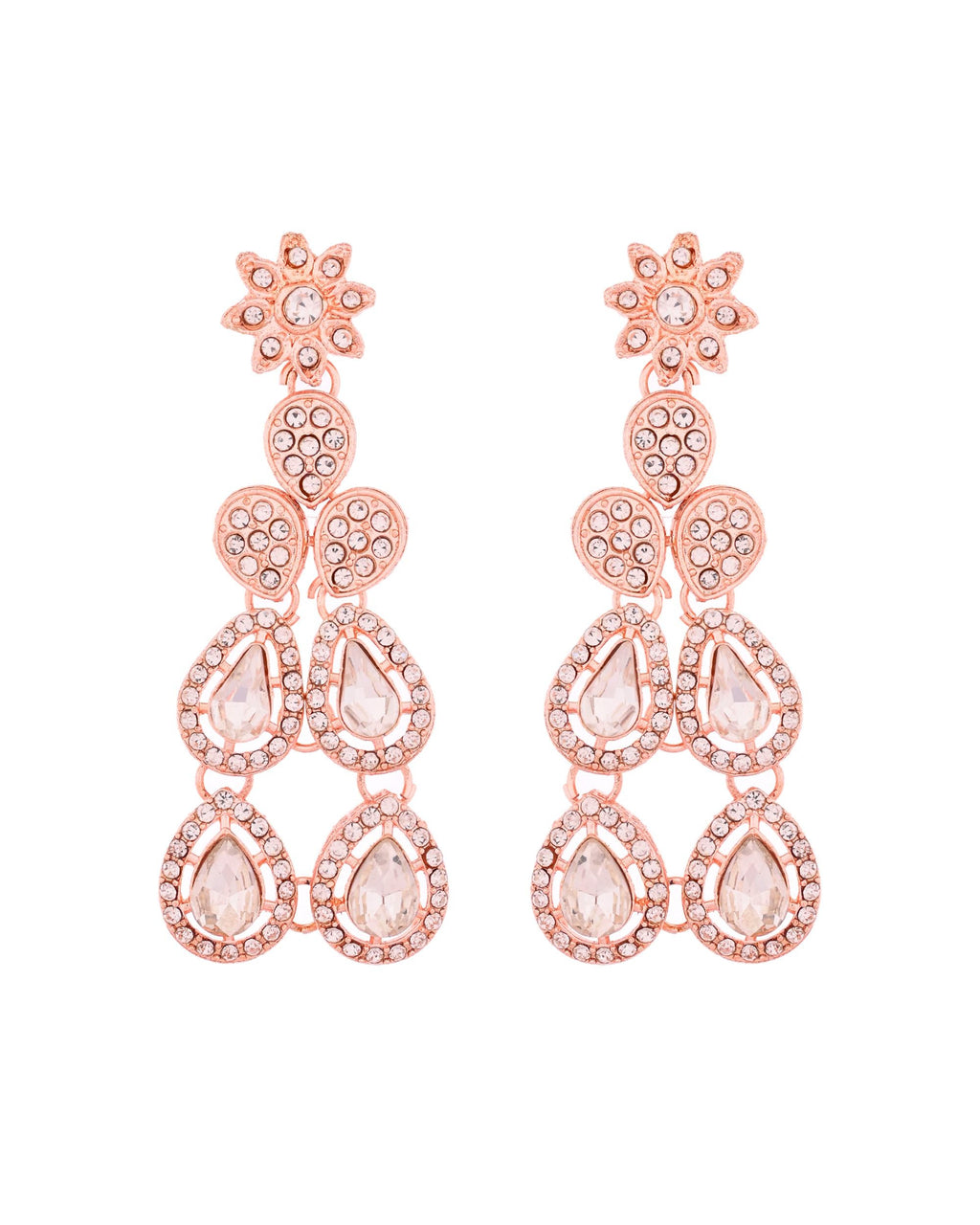VOJ Rose Gold-Polished CZ Studded Jewellery Set With Maang Tikka - Distacart