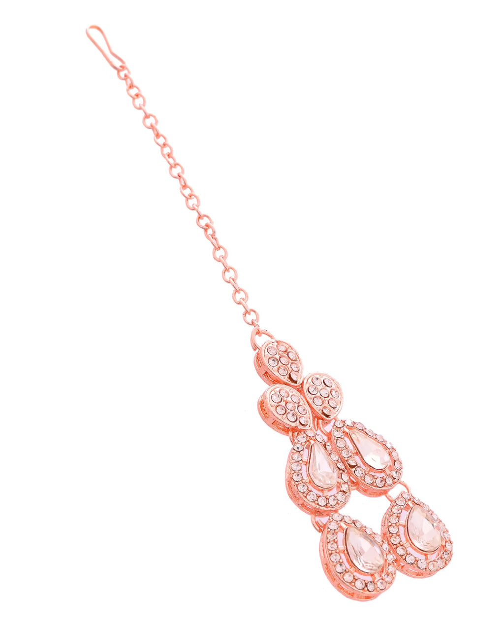 VOJ Rose Gold-Polished CZ Studded Jewellery Set With Maang Tikka - Distacart