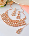 VOJ Rose Gold-Polished CZ Studded Jewellery Set With Maang Tikka - Distacart