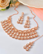 VOJ Rose Gold-Polished CZ Studded Jewellery Set With Maang Tikka - Distacart