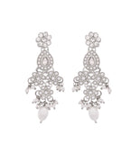 VOJ Silver-Plated CZ Stone And Pearl Necklace With Earrings And Maang Tikka Set