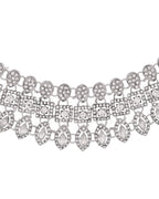 VOJ Silver-Plated AD Stone Studded Necklace With Earrings And Maang Tikka Set