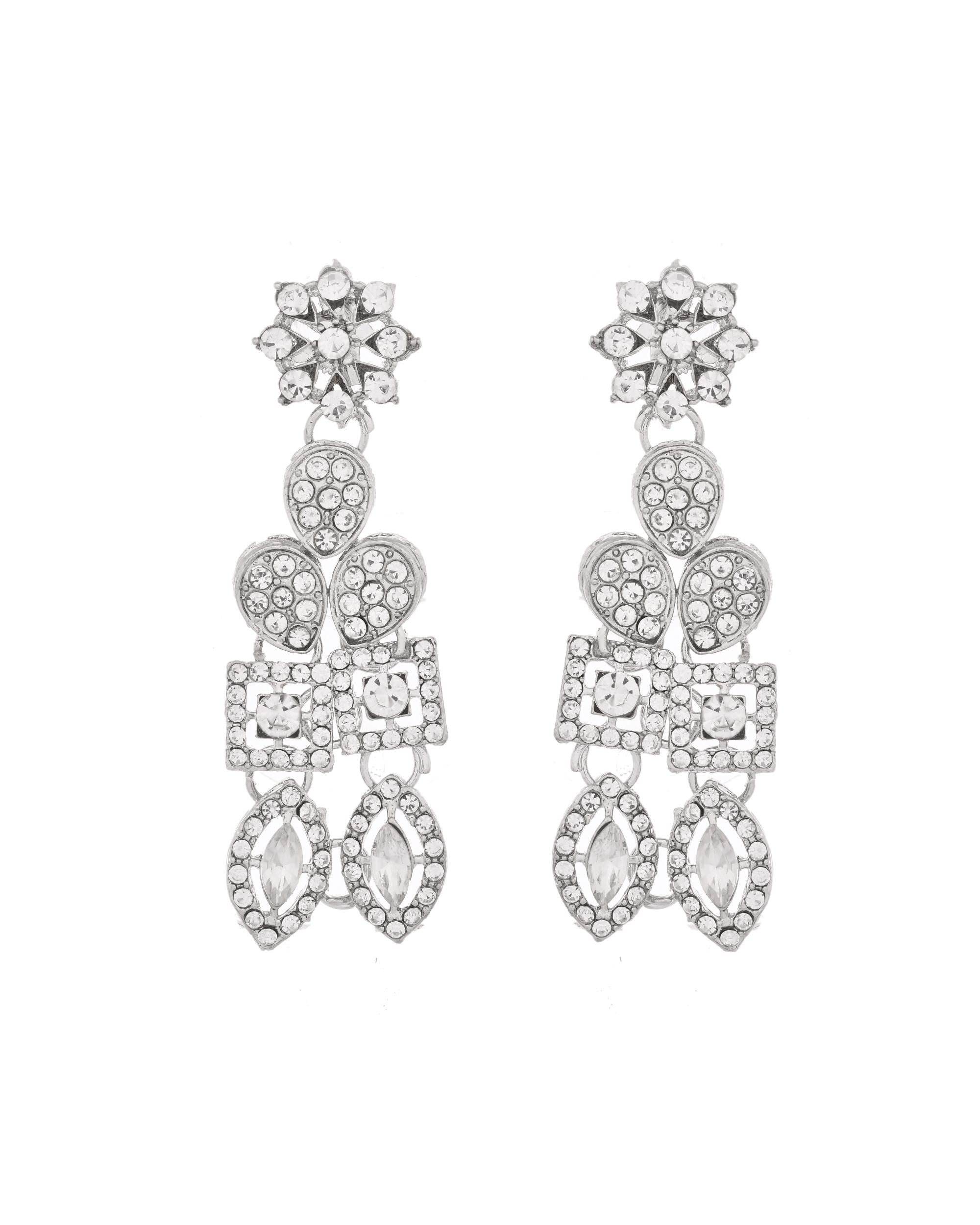 VOJ Silver-Plated AD Stone Studded Necklace With Earrings And Maang Tikka Set