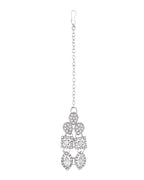 VOJ Silver-Plated AD Stone Studded Necklace With Earrings And Maang Tikka Set