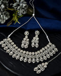 VOJ Silver-Plated AD Stone Studded Necklace With Earrings And Maang Tikka Set