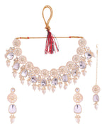 VOJ Gold Polished Artificial Beads And Stone Studded Necklace Set With Maang Tikka