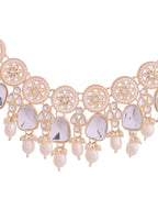 VOJ Gold Polished Artificial Beads And Stone Studded Necklace Set With Maang Tikka