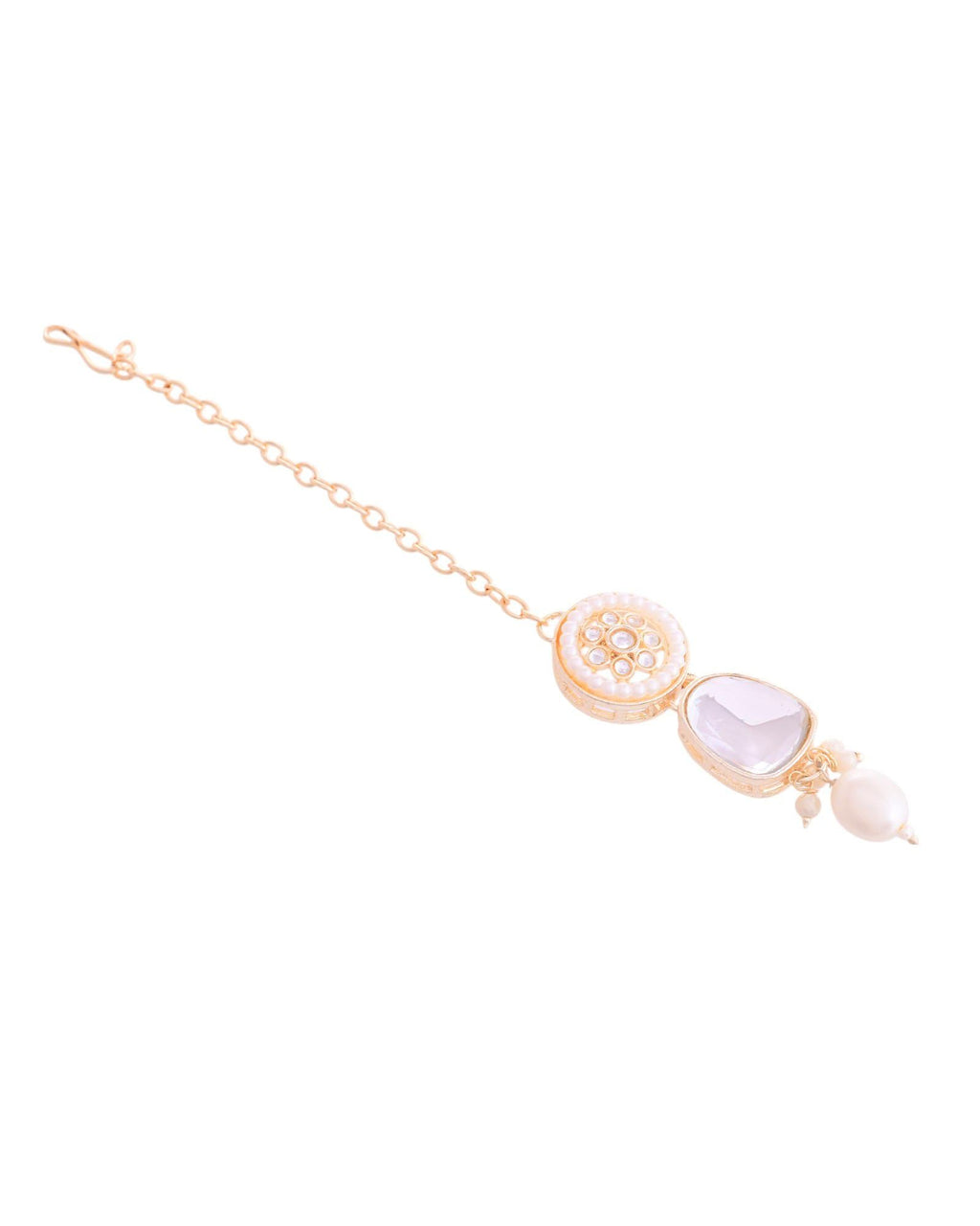 VOJ Gold Polished Artificial Beads And Stone Studded Necklace Set With Maang Tikka
