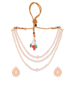 VOJ Gold Polished Artifical Pearl Mutli Layer Necklace And Earrings Set