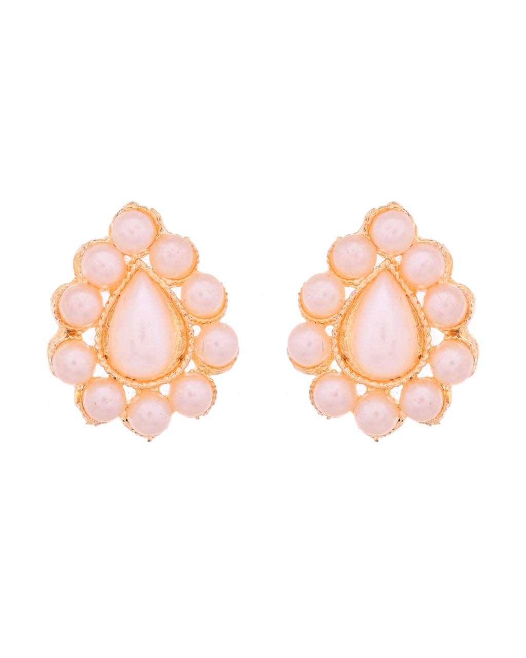 VOJ Gold Polished Artifical Pearl Mutli Layer Necklace And Earrings Set